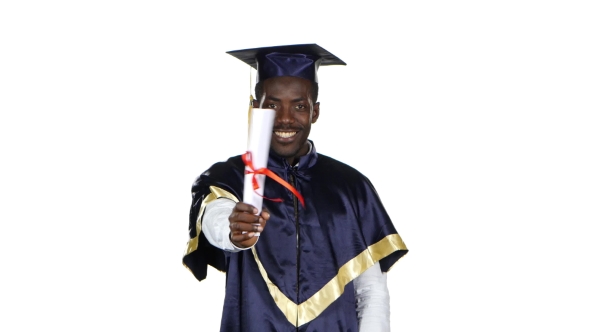 Graduate With a Diploma Wrapped In a Ribbon. White alt