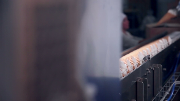 Modern Ice Cream Automatic Production Line. Automatic Equipment At The Food Factory. alt