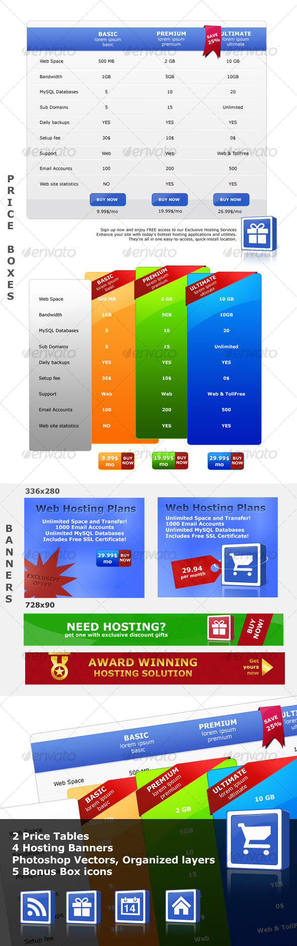 Price Tables with Hosting banners - Web Elements