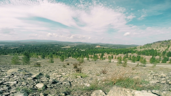 Summer Landscape In Mountains And Dark Blue Sky. .