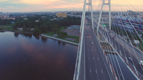 Aerial View Of Cable-stayed Bridge Across The Neva River alt