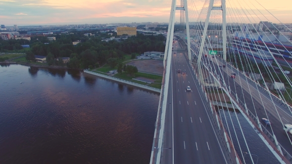 Aerial View Of Cable-stayed Bridge Across The Neva River