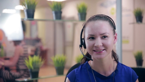 Call Centre Agent Working In Bright Office. Helpline Support. alt