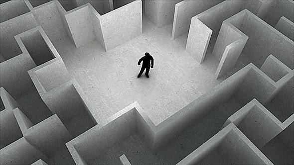 Tiny Man Inside Endless Maze