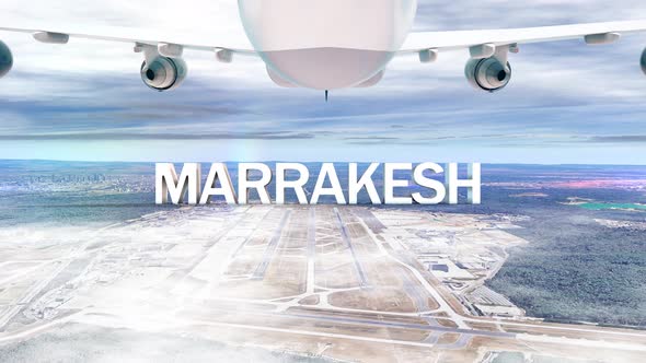 Commercial Airplane Over Clouds Arriving City Marrakesh
