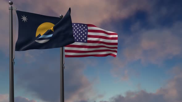 Reno City Flag Waving Along With The National Flag Of The USA - 4K alt