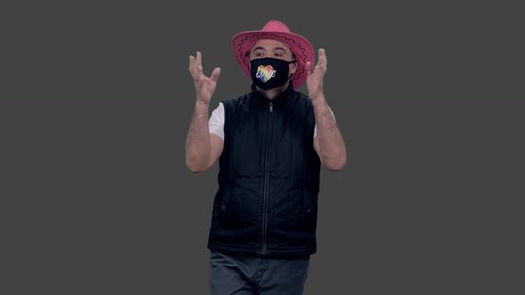 Gay Person in Pink Cowboy Hat Walking and Sending Air Kisses to Everyone, Alpha in alt