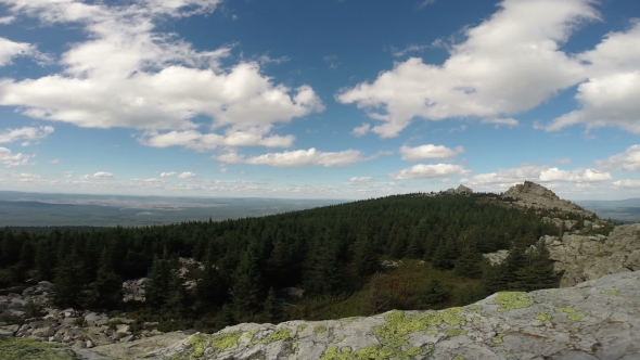 Summer Landscape in Mountains and Dark Blue Sky