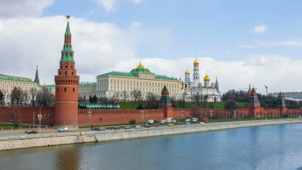 Beautiful Views Of The Kremlin Embankment And The Ancient Moscow Kremlin