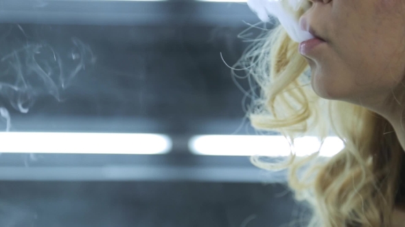 Woman Exhales Vapor Steam Generator In Dark Room., Stock Footage ...