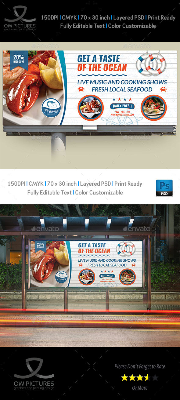 Seafood Restaurant Billboard Template