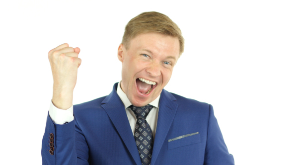 Portrait of Excited Successful Businessman after achieving Goal alt