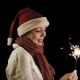 Pretty Girl In Red Christmas Santa With Sparklers - VideoHive Item for Sale