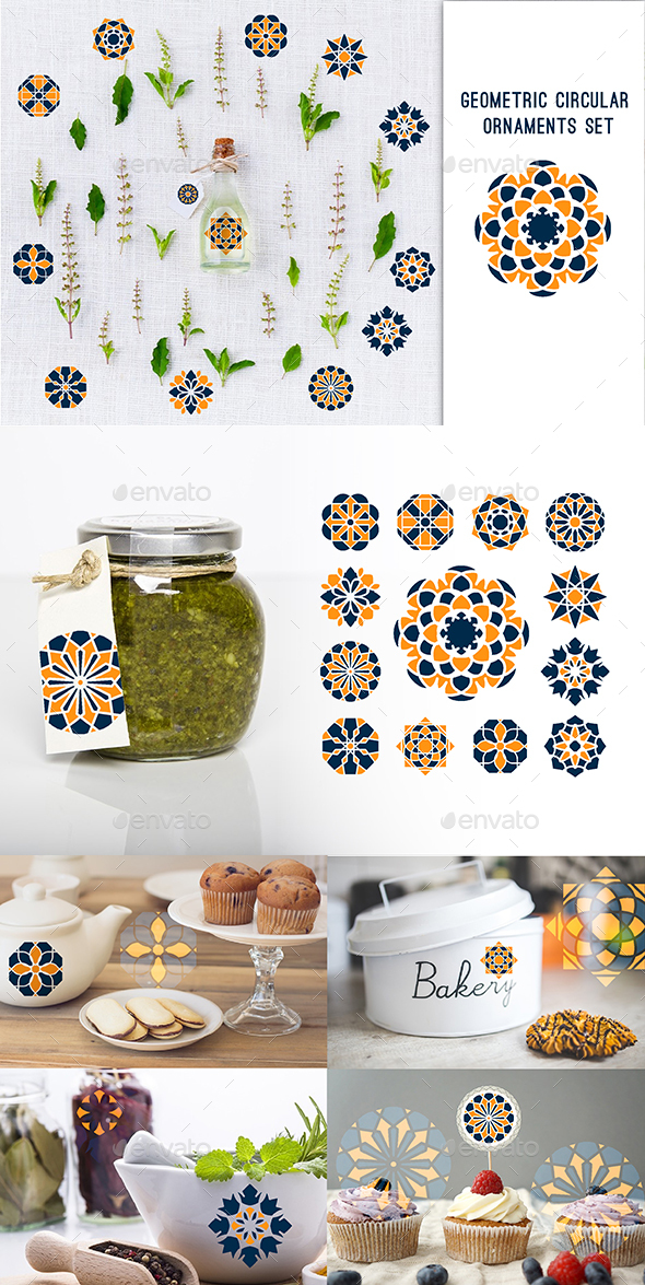 Geometric Circular Ornaments Set - Badges & Stickers Web Elements