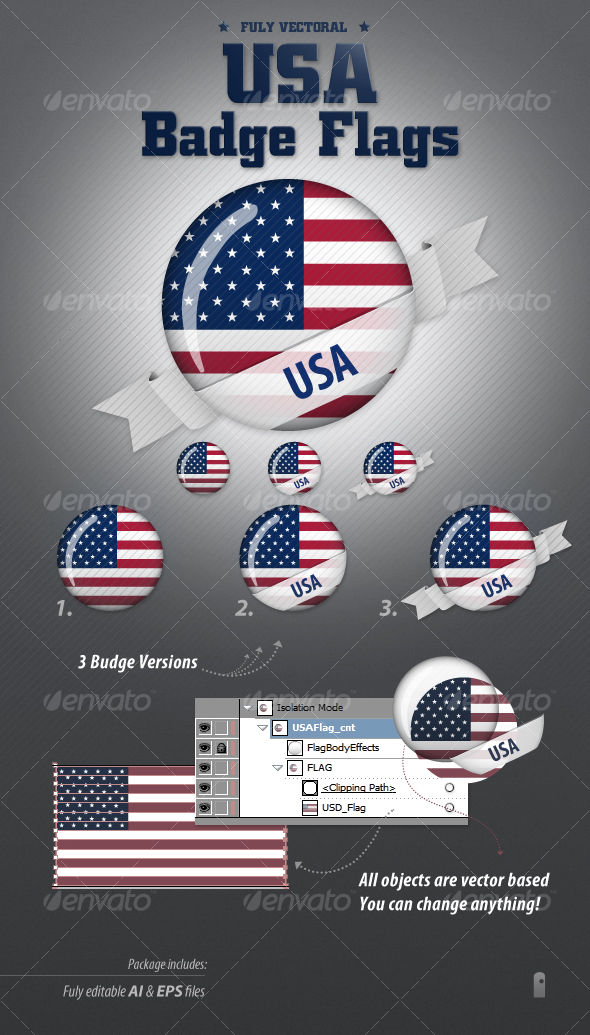 American Flag Badges - Decorative Vectors