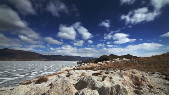 Rocks And Freeze Ice Of The Baikal Lake.
