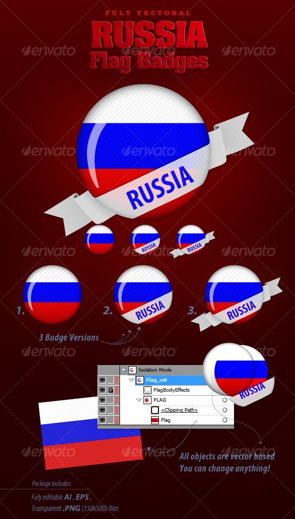Russia Flag Badges - Decorative Vectors