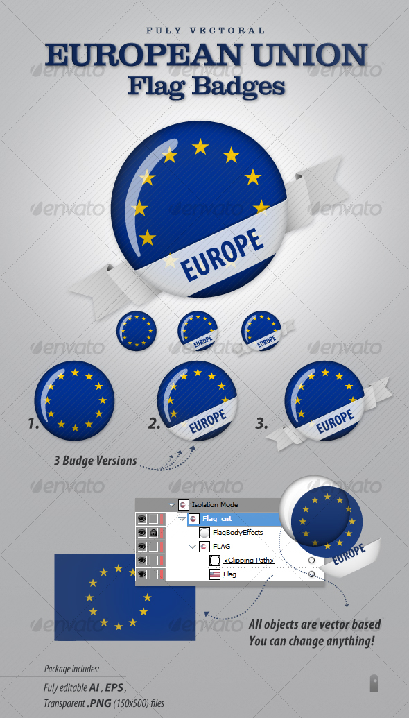 European Union Flag Badges - Characters Vectors