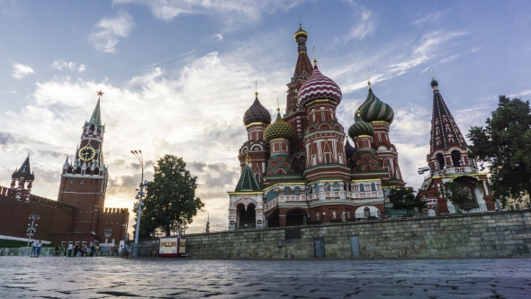 Moscow Kremlin, Red Square And Saint Basil's Cathedral Evening , Stock ...