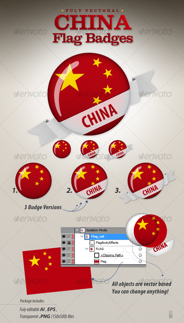China Flag Badges - Decorative Vectors