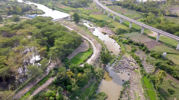 Aerial View Of Fly Over Railway Near A River alt
