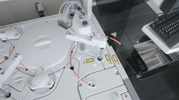 Automated Pharmaceutical, Medical Equipment Works In Modern Laboratory. alt