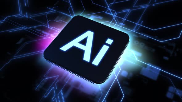 processor with the abbreviation lettering artificial intelligence on a DYNAMIC BACKGROUND alt
