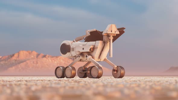 The planetary rover exploring the planet. The solar power robot collecting data. alt