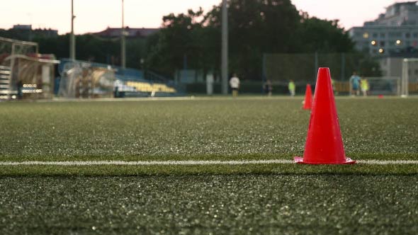 Cone Markers on the Stadium. American Football Training alt
