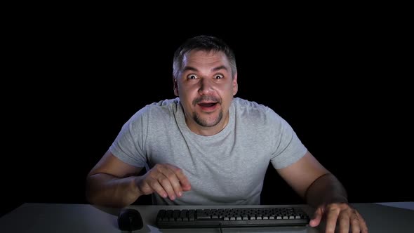 Man Happily Surprised By Viewing News Online. Emotions of Surprise alt