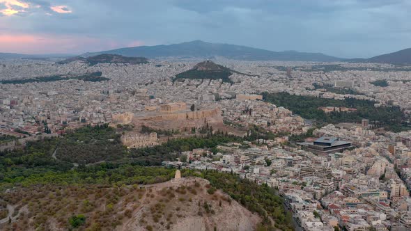 Aerial view of the Acropolis of Athens, Greece, Europe.