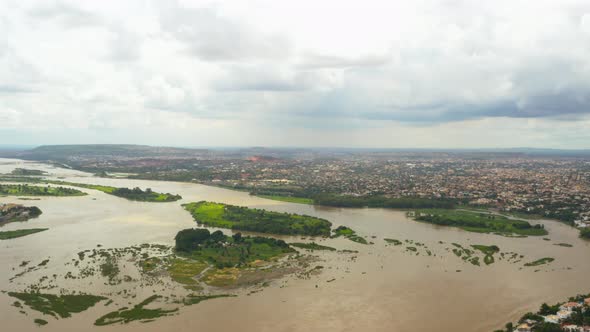 Africa Mali City And River Aerial View