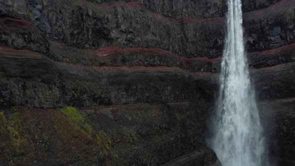 Hengifoss Waterfall Approaching Flight in Iceland