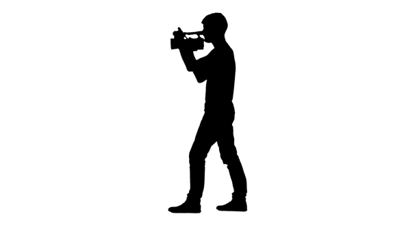 Operator Works. Video Camera In His Hands. White Background. Silhouette ...