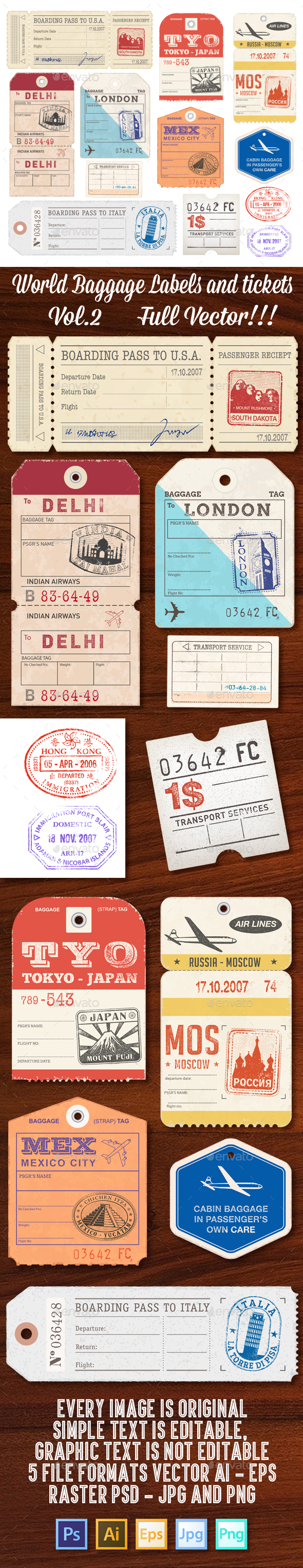 World Luggage Tags Set 2 - Travel Conceptual