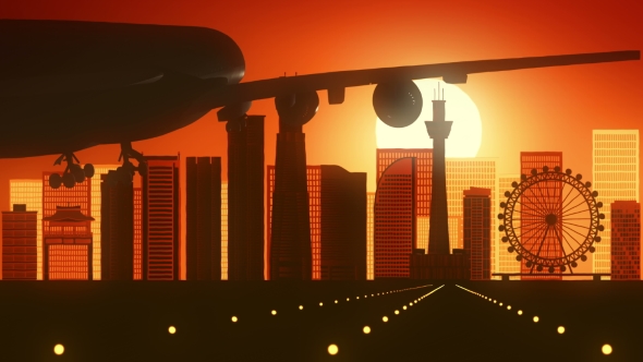 Yokohama Japan Airplane Skyline Sunrise Landing alt