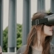 Brunette Girl With Waving Hair Uses Virtual Reality Glasses - VideoHive Item for Sale