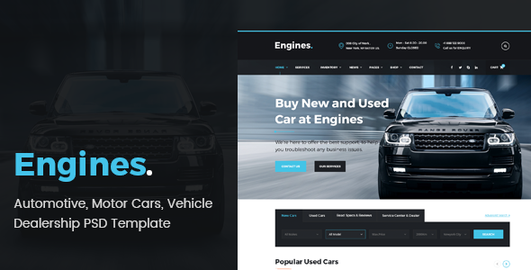 Engines - Automotive, Motor Cars, Vehicle Dealership PSD Template - Business Corporate
