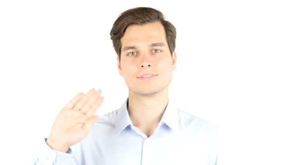 Businessman Waving Hand, Gesture of Hello, Welcoming alt