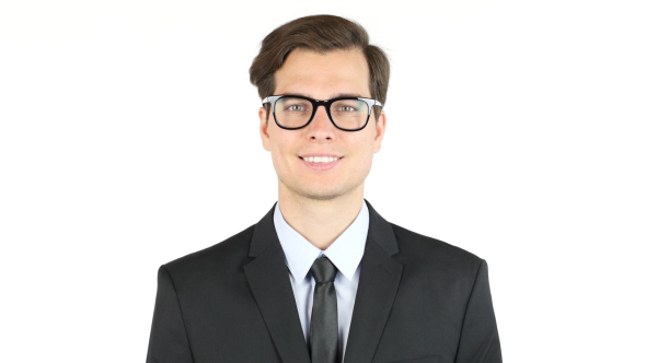 Portrait of Smiling Businessman in Glasses alt