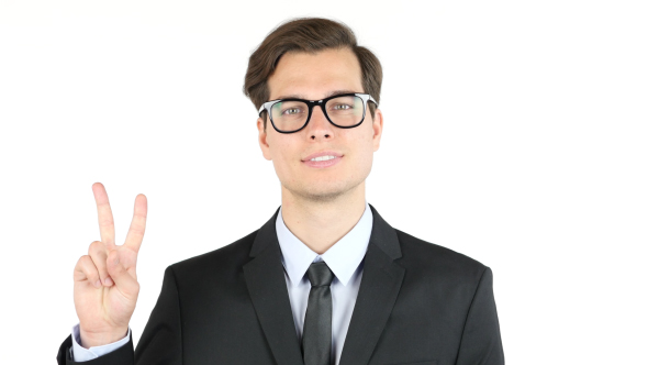 Winning Gesture  by  Businessman in Glasses alt