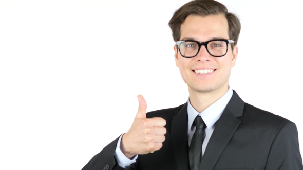 Smiling Businessman Thumbs Up alt