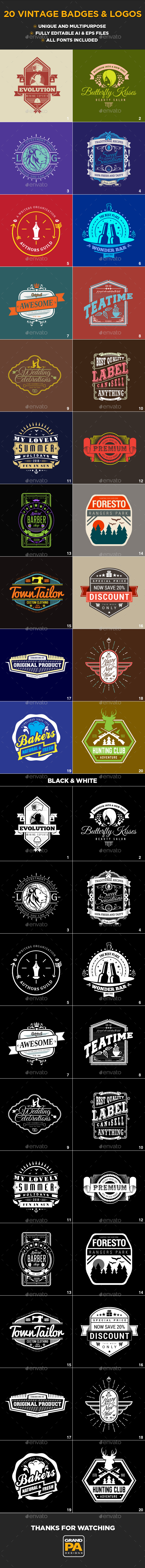 20 Vintage Logo Collection Volume 2 - Badges & Stickers Web Elements