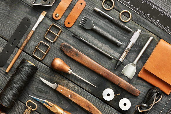 Leather crafting tools Stock Photo by haveseen