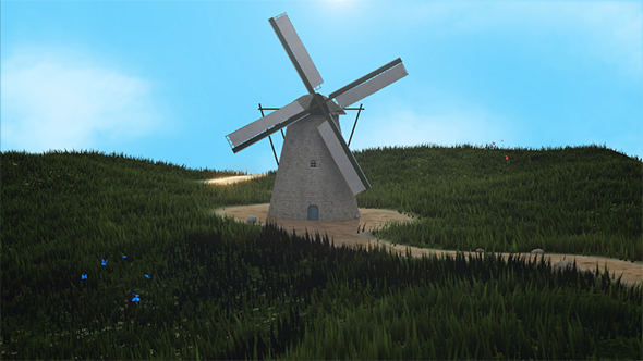 3D Windmill Landscape Background