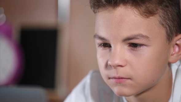 Teen Boy Working On Laptop