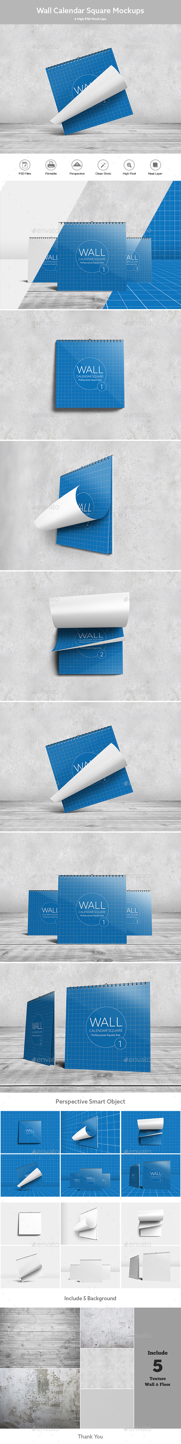 Wall Calendar Square Mock-Ups