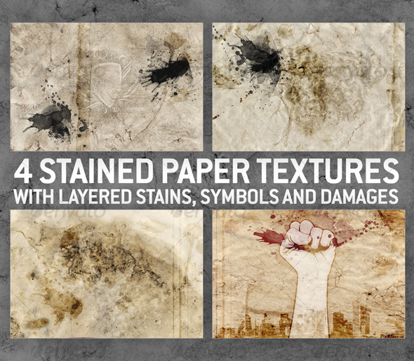 4 Stained Paper Backgrounds with Layered Stains - Paper Textures