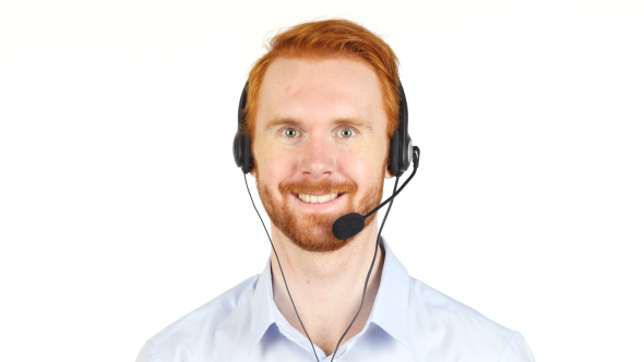 Portrait of Smiling Call Center Operator w/ Red Hairs and Beard alt