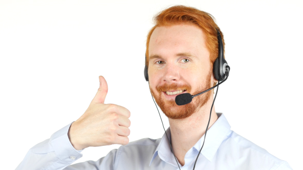Thumb Up, Call Center Operator w/ Red Hairs and Beard alt